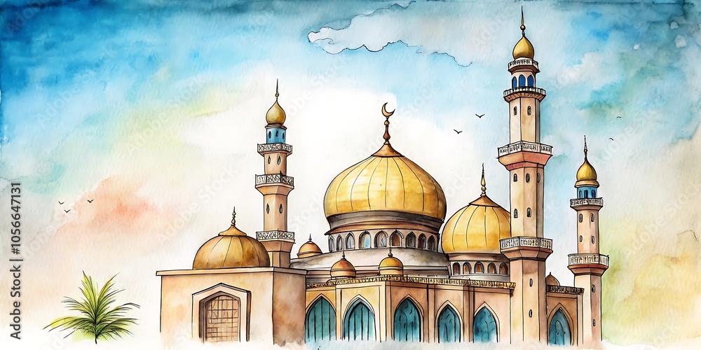 Obraz premium Illustration of muslim mosque for islamic events ramadan, eid,