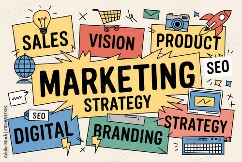 Wallpaper Mural Marketing strategy vision concept with business icons and keywords Torontodigital.ca