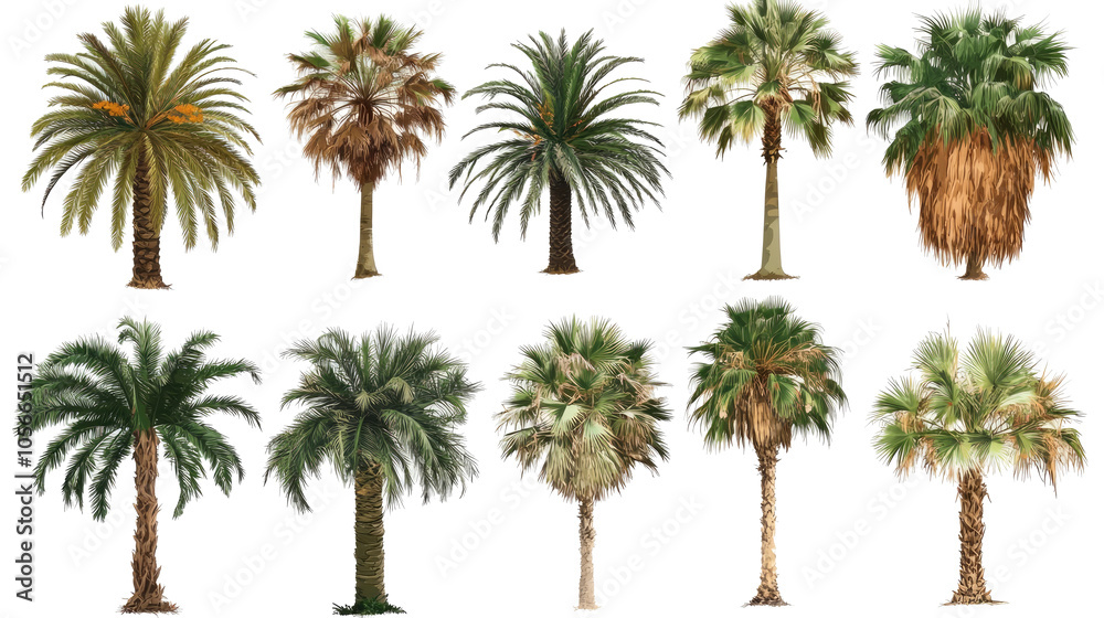 Fototapeta premium Tropical Palm Tree Silhouettes on Transparent Background Generative AI
