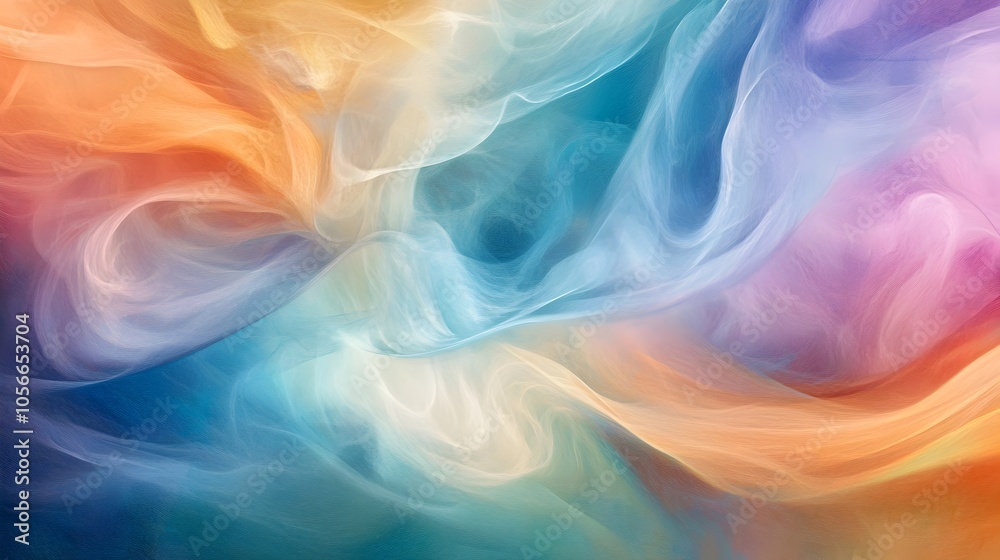 Obraz premium Ethereal Visualization of the Emotional Healing Process Swirling Energy Fields Soothing Gradient Hues and Delicate Metaphysical Textures