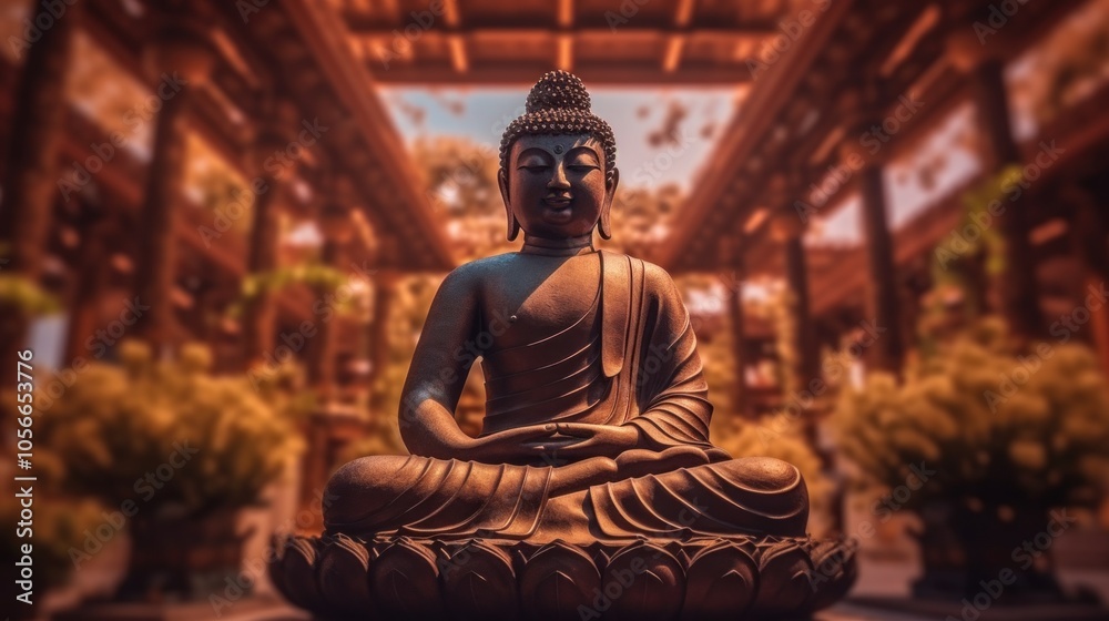 Fototapeta premium Serene Buddha Statue in a Tranquil Setting