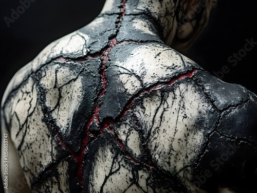 Striking Body Art Celebrating Scars and Imperfections with Intricate Scarred Patterns and Textured Brushstrokes photo