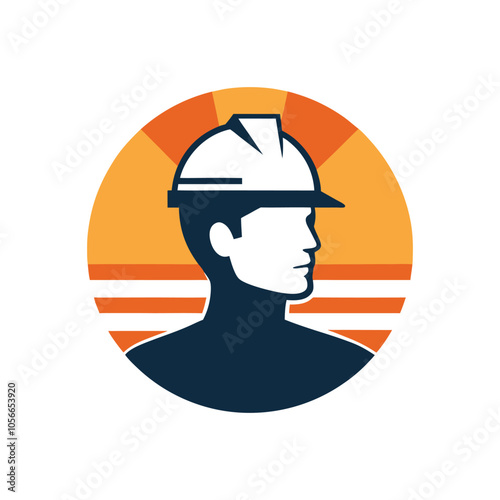 Construction engineer head logo design retro vintage vector art illustration