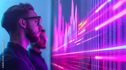 Businessman Analyzing Data Neon Lights