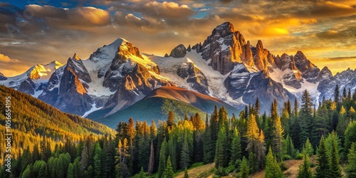 A Majestic Mountain Range Bathed in the Warm Glow of a Sunset, as if Nature Itself is Witnessing a Moment of Tranquility