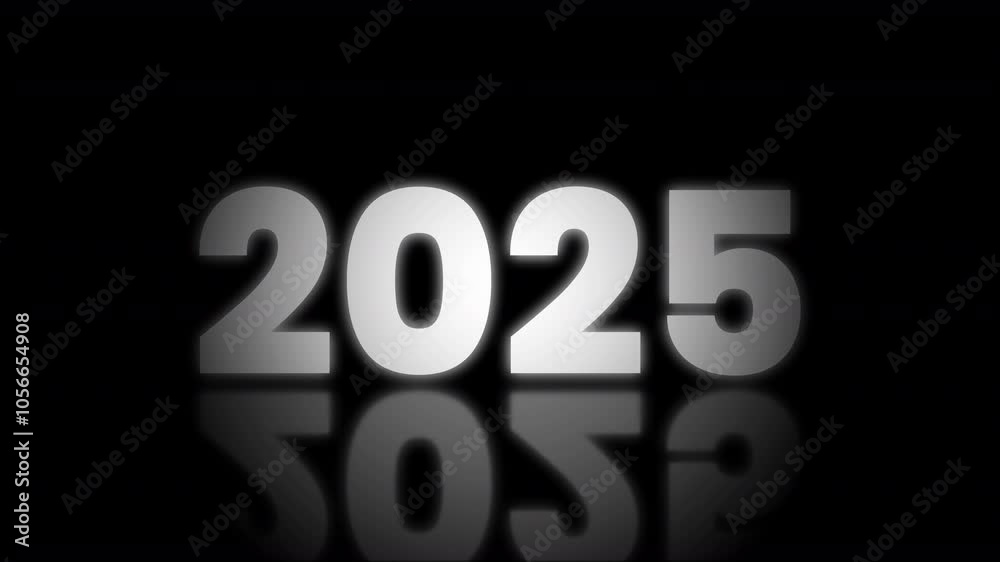 2025 New Year Text with Cinematic Reflection Effect. Animation Flicker Text New Year Black Background. High Quality 4K footage 2025 New Year Text with Cinematic Reflection Effect. Animation Flicker Text New Year Black Background. High Quality 4K footage