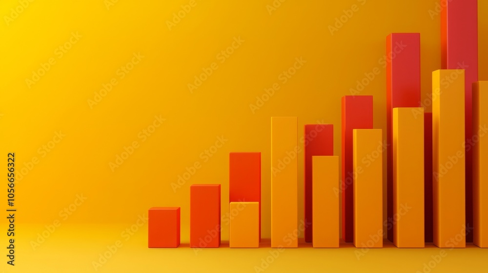 A vibrant bar graph with varying heights in shades of orange and red, set against a bright yellow background, illustrating growth or progress. A vibrant bar graph with varying heights in shades of orange and red, set against a bright yellow background, illustrating growth or progress.