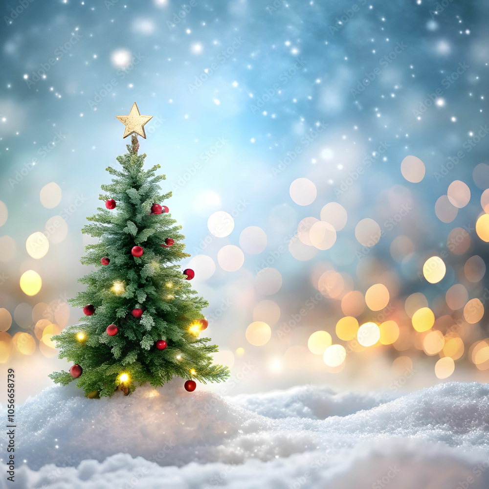 empty white snow with blur Christmas tree with bock empty white snow with blur Christmas tree with bock