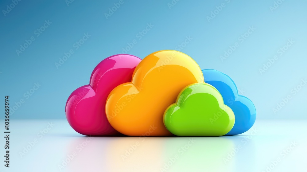 A vibrant vision of the future colorful cloud storage technology represented A vibrant vision of the future colorful cloud storage technology represented