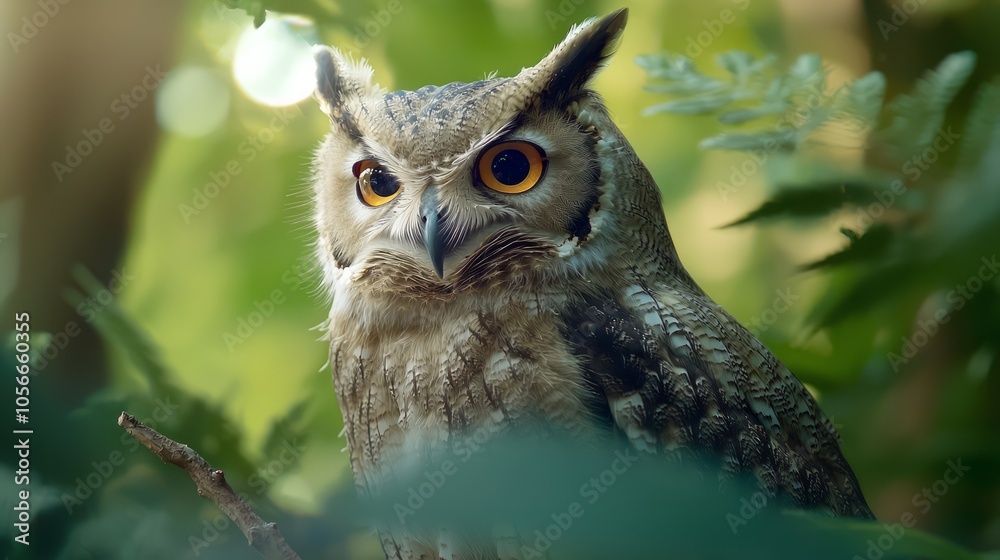 Obraz premium Wise Old Owl Perched in Moonlight - Enchanting Portrait with Ultra-Detailed Features