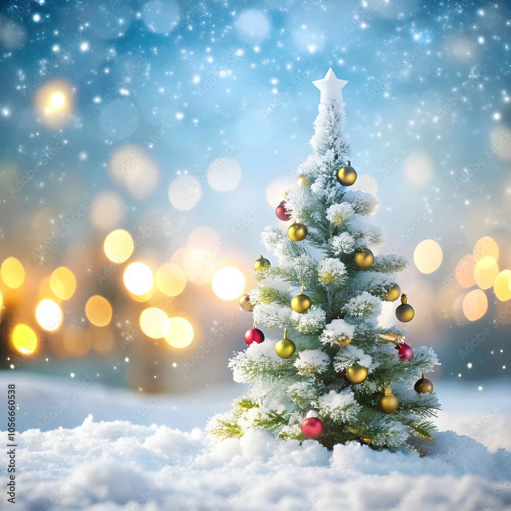 Fototapeta premium empty white snow with blur Christmas tree with bock