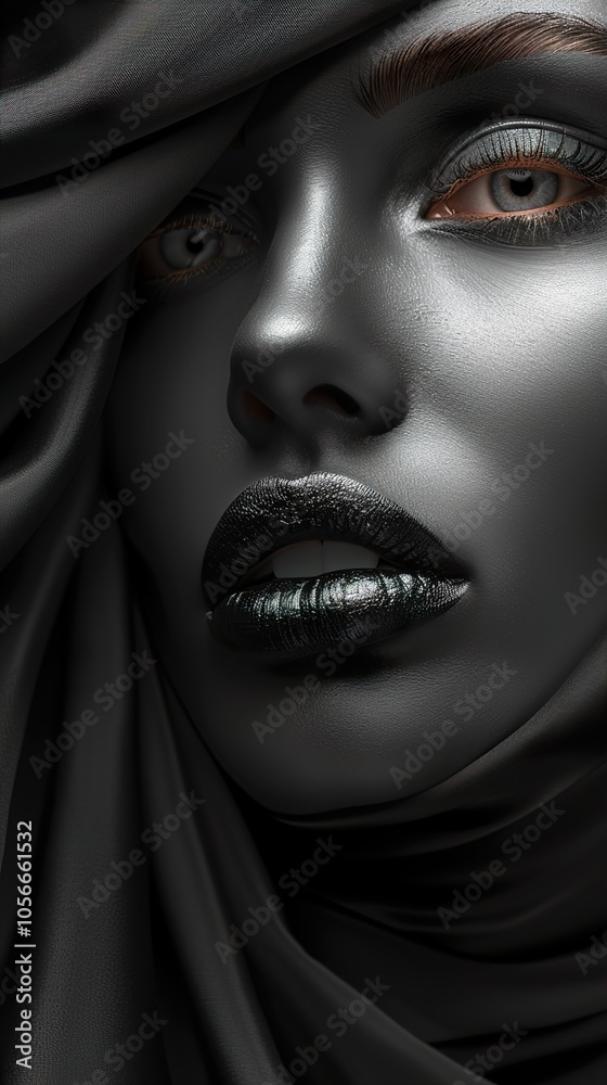 Metallic Beauty: A Dramatic Portrait in Black and Silver Metallic Beauty: A Dramatic Portrait in Black and Silver