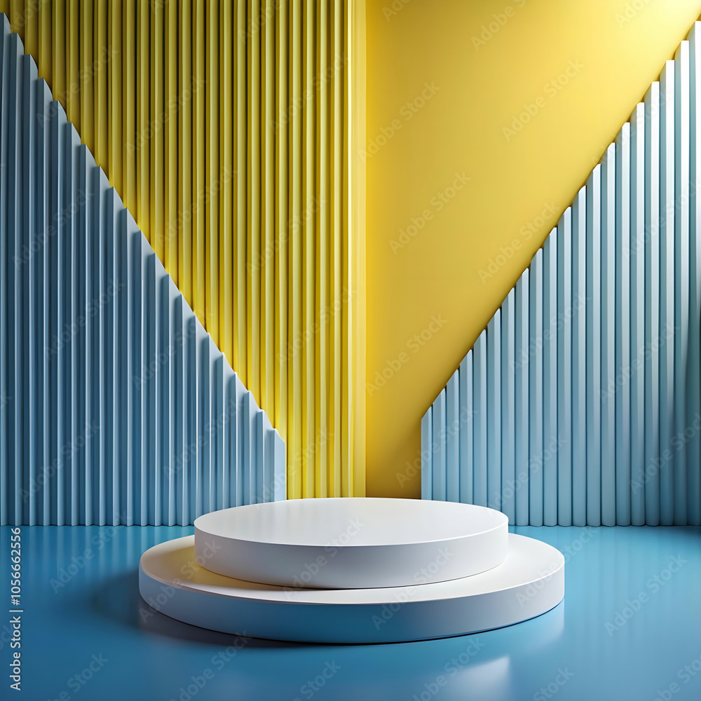 Obraz premium geometric white stage on blue and yellow background