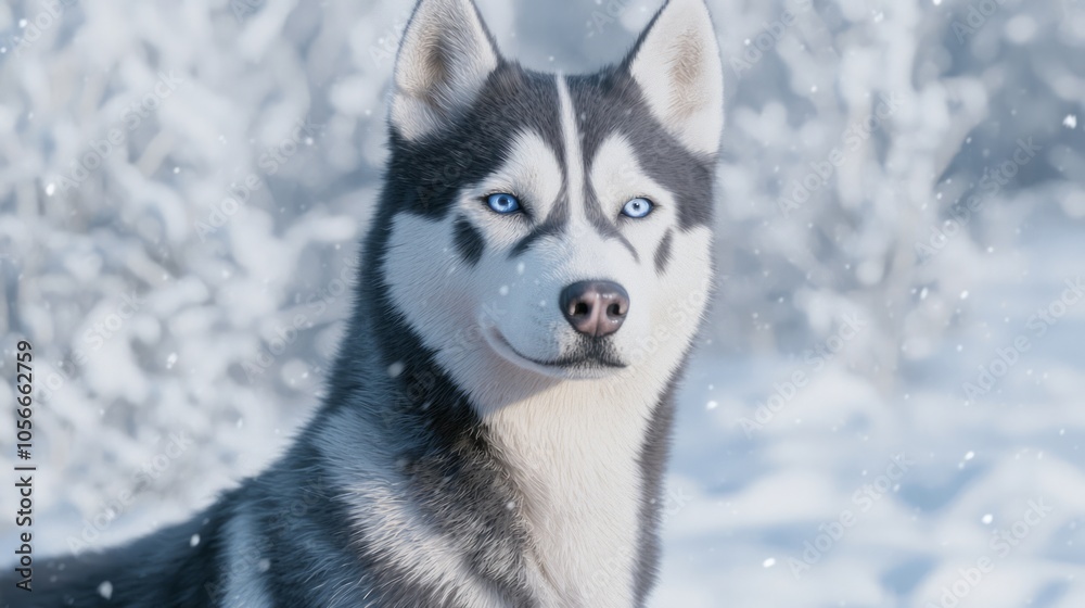 Majestic Siberian Husky with Piercing Blue Eyes in Snowy Landscape Capturing Wild Spirit and Stunning Fur Patterns Majestic Siberian Husky with Piercing Blue Eyes in Snowy Landscape Capturing Wild Spirit and Stunning Fur Patterns
