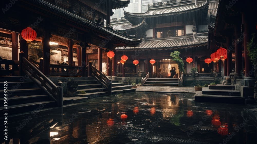Tranquil Courtyard in a Chinese Temple Tranquil Courtyard in a Chinese Temple