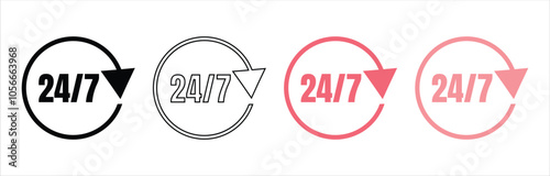 Twenty four hours and seven days service icon, Customer Service and support 24 hours 7 days isolated on white background.