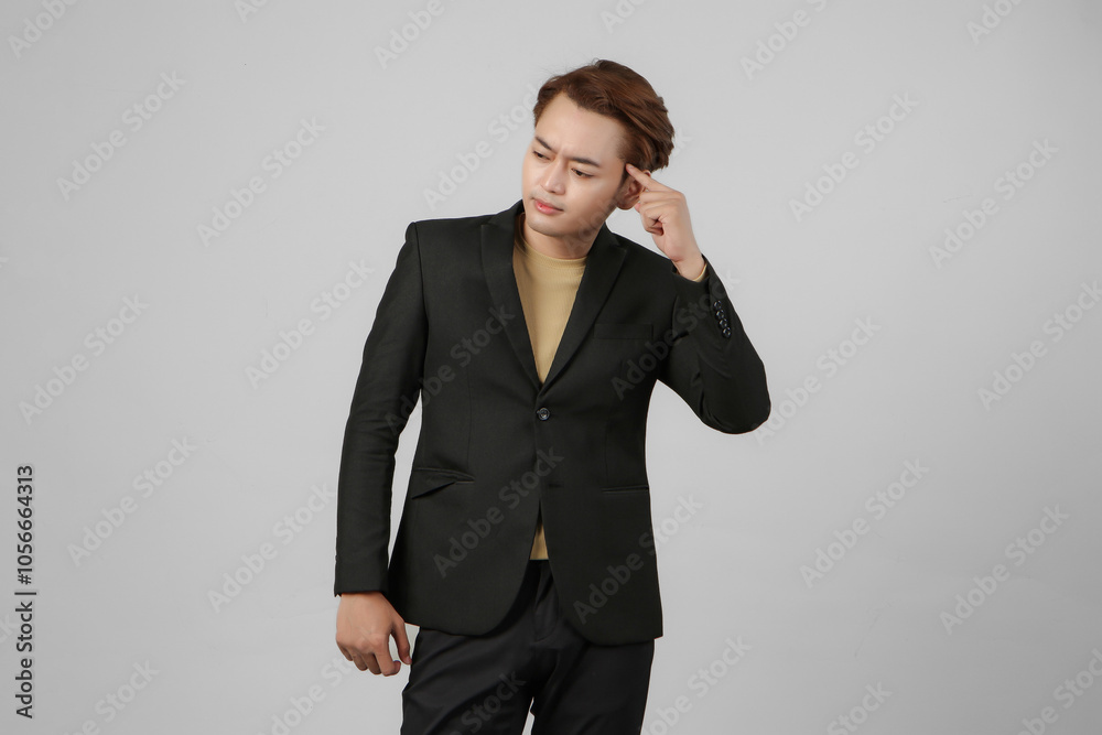 portrait of pensive asian businessman wearing suit with thinking gesture on isolated background portrait of pensive asian businessman wearing suit with thinking gesture on isolated background