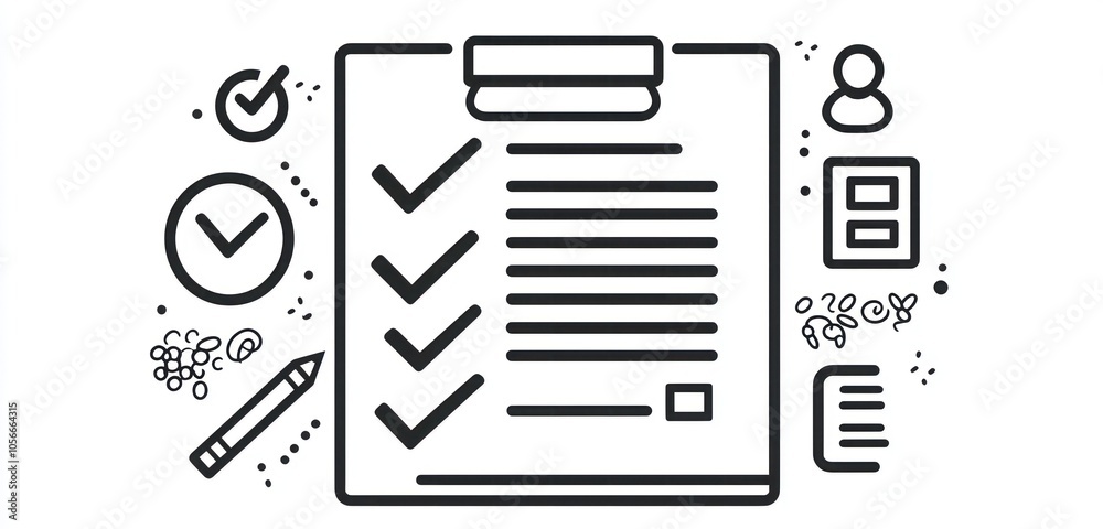 Contemporary line icon for a task completion checklist, emphasizing clarity in organizational visuals. Contemporary line icon for a task completion checklist, emphasizing clarity in organizational visuals.