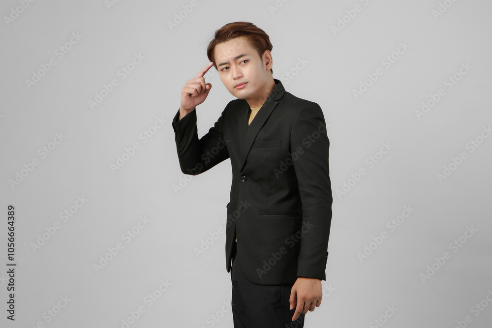portrait of pensive asian businessman wearing suit with thinking gesture on isolated background portrait of pensive asian businessman wearing suit with thinking gesture on isolated background