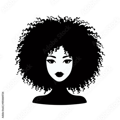 Afro girl women logo icon design black white