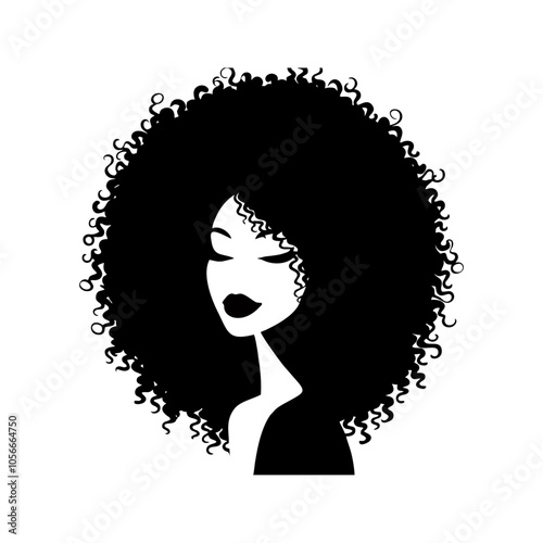Afro girl women logo icon design black white