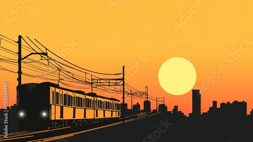 A striking long silhouette vector art illustration of a transport metro rail system, elegantly designed against a clean white background. The artwork captures the dynamic form of the metro rail, 