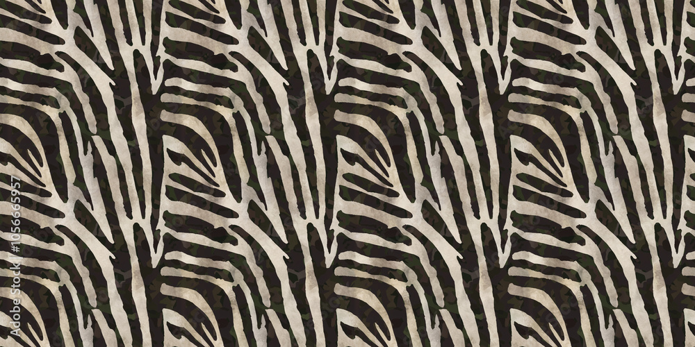 A seamless texture pattern of a zebra print, showcasing bold black and white stripes in a dynamic, flowing design