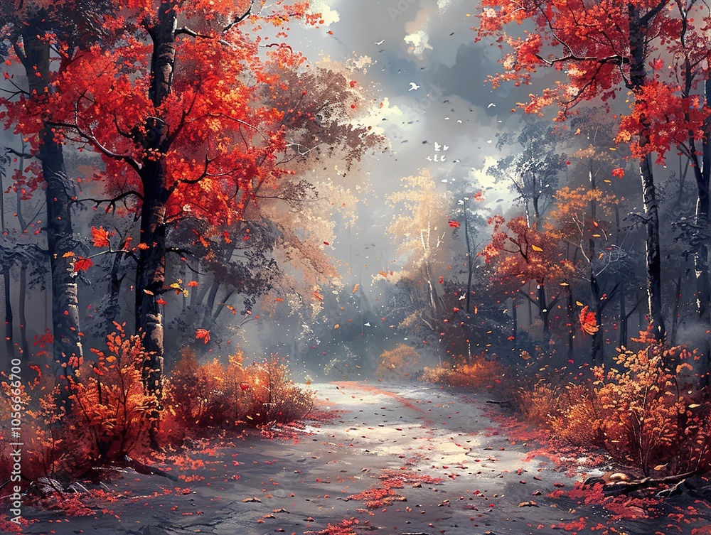 Autumn Forest Path: A Serene Landscape Autumn Forest Path: A Serene Landscape
