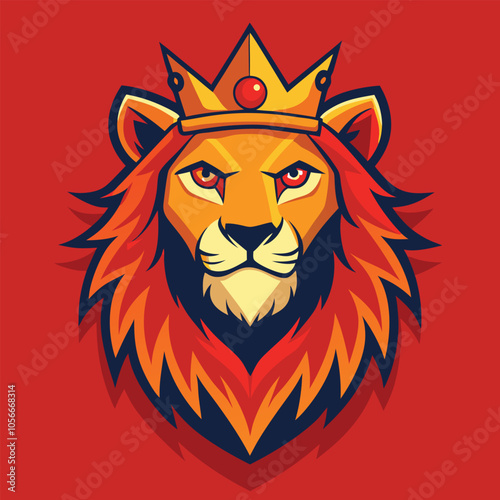 a lion head wearing a red crown vector