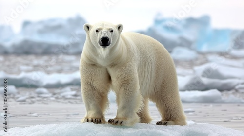 Majestic Polar Bear on Floating Ice Floe in Arctic Wilderness - Symbol of Wildlife Conservation.