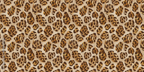 Leopard print texture pattern: A seamless texture pattern of leopard print, featuring bold golden-brown spots on a creamy beige background