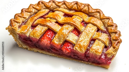 Freshly Baked Strawberry Pie Slice with Lattice Crust