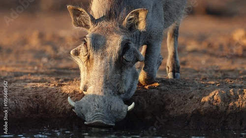 a very thirsty warthog