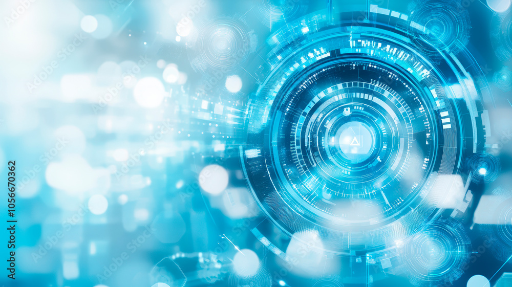 Obraz premium Futuristic Digital Interface: Abstract Blue Data Network with HUD Elements and Concentric Circles