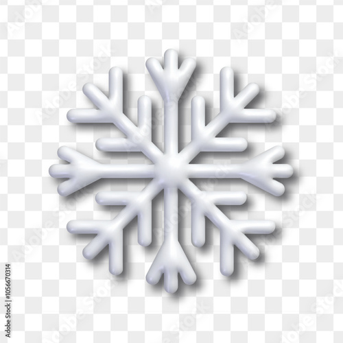 Vector 3d plastic white snowflake icon isolated on transparent background. Christmas and New Year holiday decoration