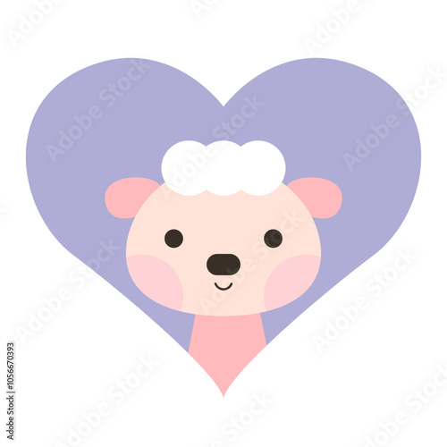 Cute animal icon. Sheep in heart love Valentine`s Day template