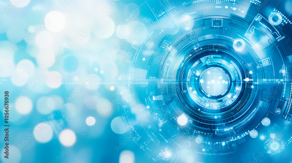 Futuristic Digital Interface: Abstract Blue Data Network with HUD Elements and Concentric Circles Futuristic Digital Interface: Abstract Blue Data Network with HUD Elements and Concentric Circles