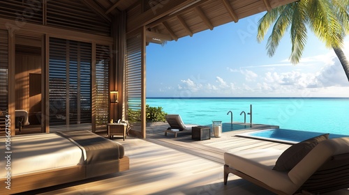 A picturesque representation of the "Dreams of Maldives," capturing the enchanting beauty and tranquility of this tropical paradise. The design features stunning elements such as pristine white sandy 