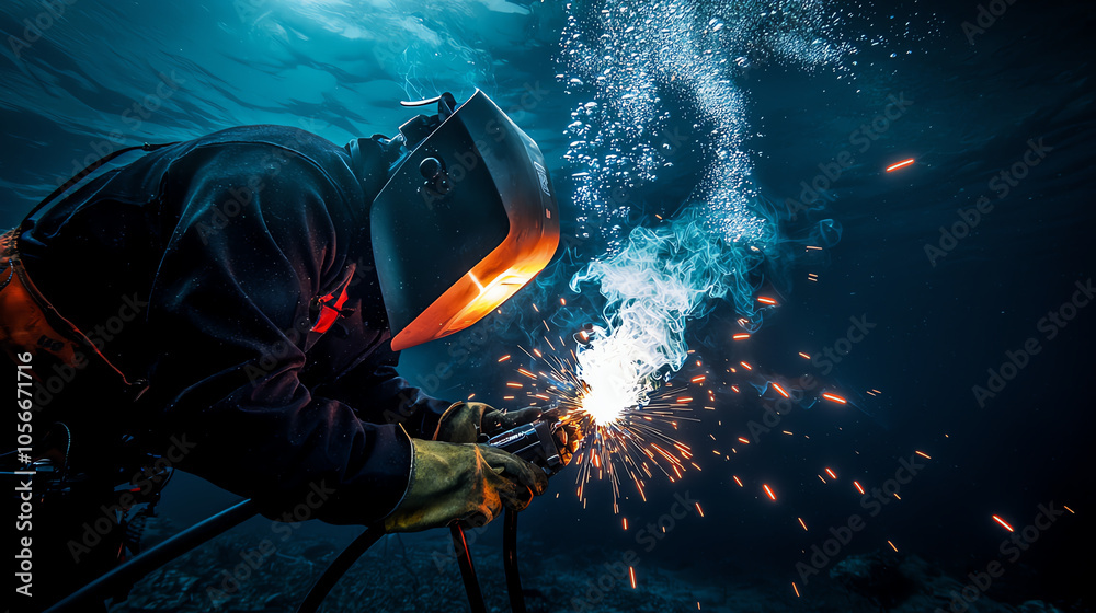 Underwater welder in full gear