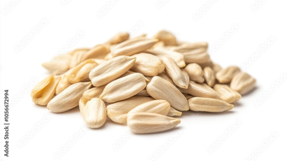 Peeled sunflower seeds isolated on a white background Peeled sunflower seeds isolated on a white background