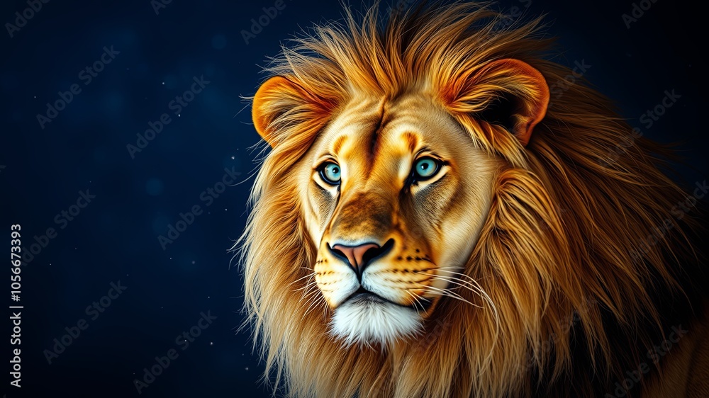 Majestic Lion Portrait with Striking Blue Eyes Majestic Lion Portrait with Striking Blue Eyes