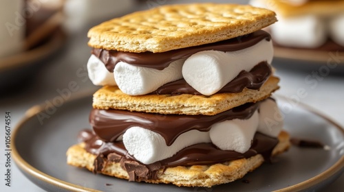 Homemade s mores featuring marshmallows and chocolate layered between crackers photo