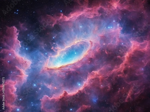 Bright Nebula Surrounded by Colorful Cosmic Clouds in Deep Space