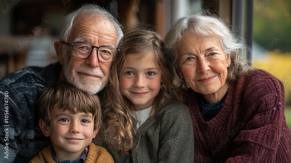 Children, parents, and grandparents posing for a family portrait Children, parents, and grandparents posing for a family portrait