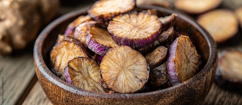Sliced Crispy Taro Kind Of Snack From Nature For Healthy Eating Closeup Shot Sliced Crispy Taro Kind Of Snack From Nature For Healthy Eating Closeup Shot