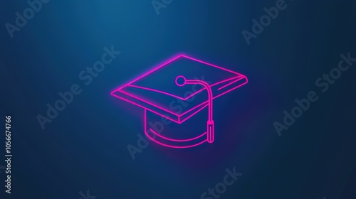 A vibrant education icon designed in a neon style, featuring straight lines and bold colors that convey a sense of energy and modernity. This icon represents educational elements such as books