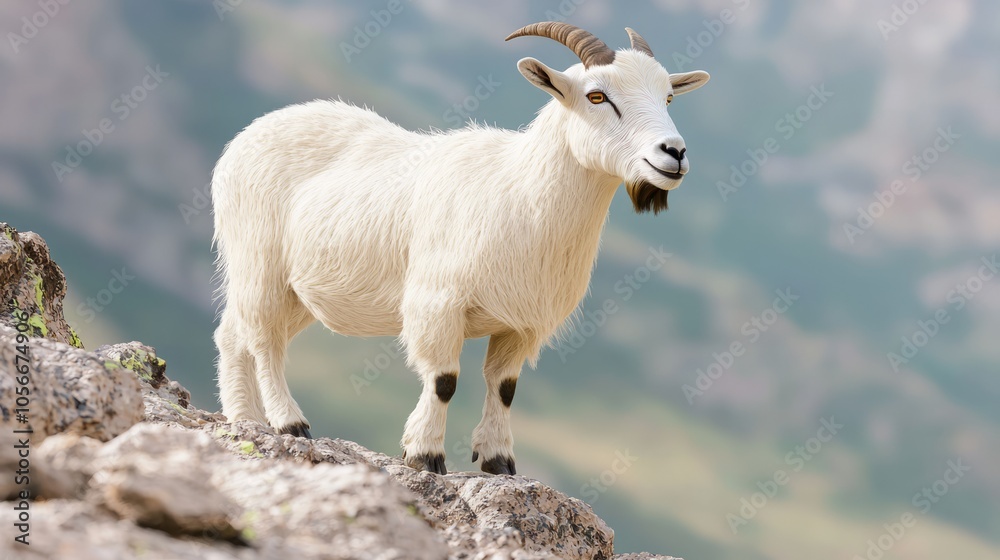 Majestic Goat on Rocky Ledge with Mountain Backdrop - Whimsical Portrait of Curious and Adventurous Animal, Ultra-Detailed Nature Scene Majestic Goat on Rocky Ledge with Mountain Backdrop - Whimsical Portrait of Curious and Adventurous Animal, Ultra-Detailed Nature Scene