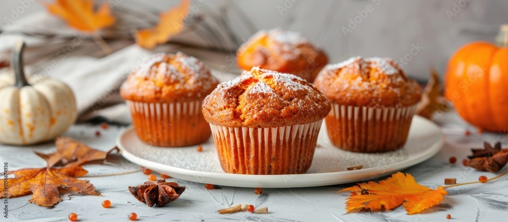 Pumpkin Muffins With Strasheim On A Light Background Pumpkin Muffins With Strasheim On A Light Background