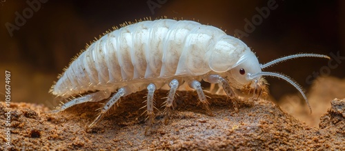 Adult Dwarf White Isopod Trichorhina Tomentosa Sitting On A Brown Substrate photo