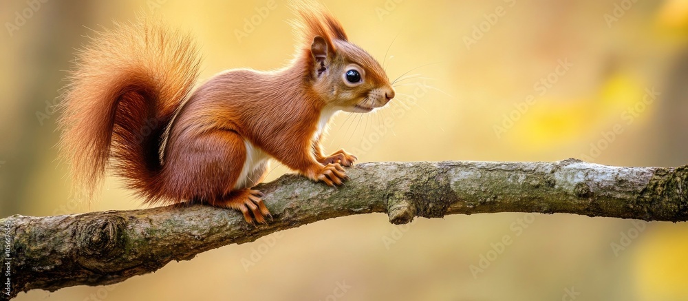 Red Squirrel Sciurus Vulgaris Sitting On Tree Branch Red Squirrel Sciurus Vulgaris Sitting On Tree Branch